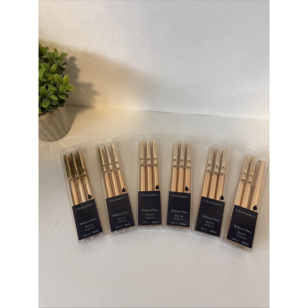 Cynthia Rowley Gold Pens Retractable Ballpoint 3-Pack Black Ink Medium LOT of 6